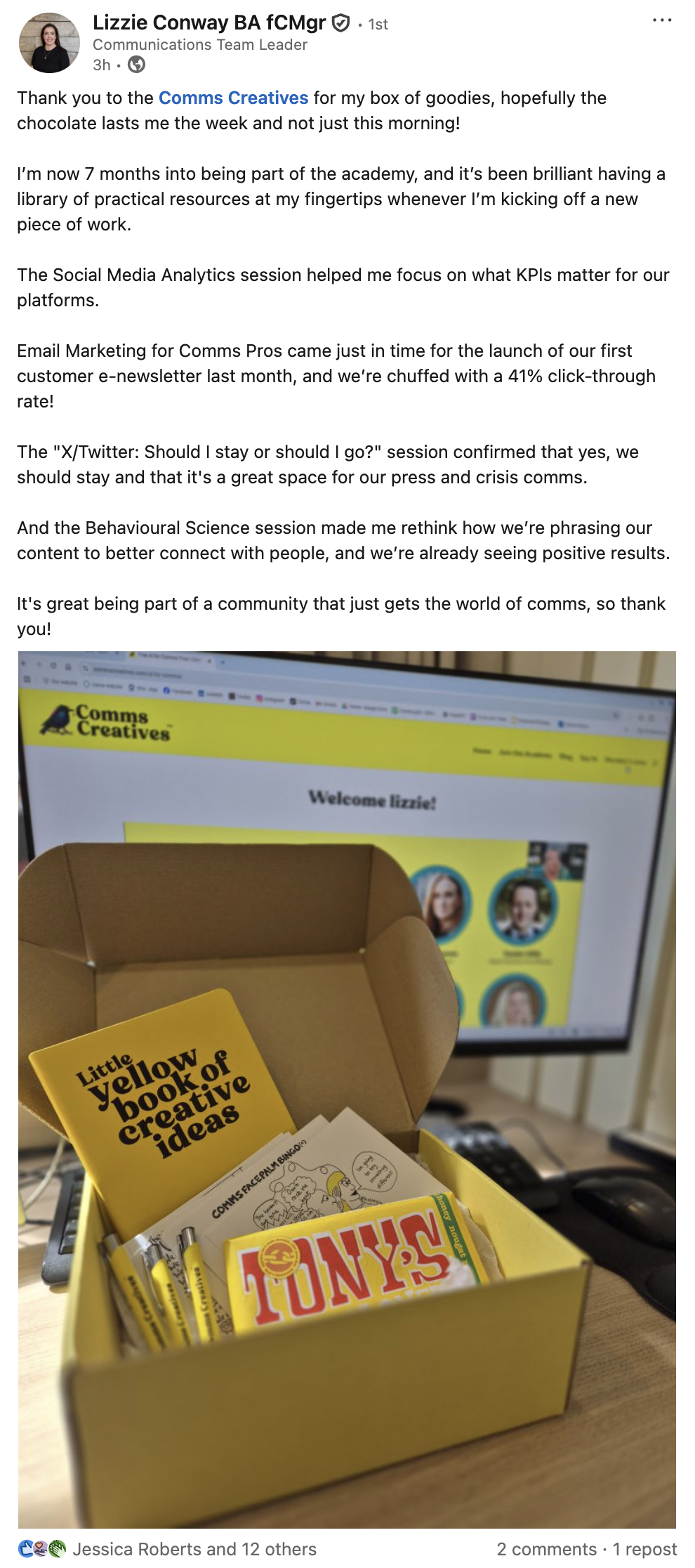 Comms Creatives Academy member Linkedin post | Comms Creatives ...